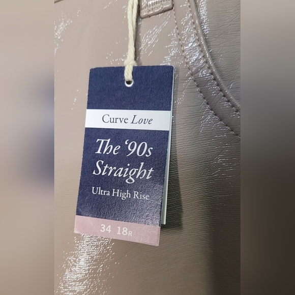 Abercrombie Curve Love 90s Straight High Rise Tan Vegan Leather Pants NWT 18R - Picture 3 of 5